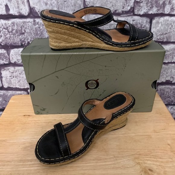 Born Shoes - Born Leather Slip On Wedge Sandals Size 8